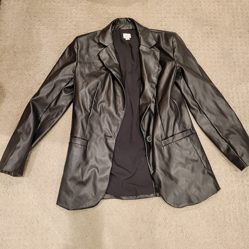 A New Day black faux leather blazer. Size XS. Worn once, in great condition.